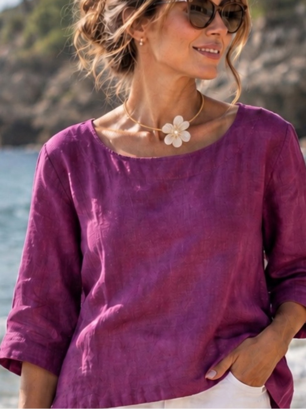 NEW Martha Stewart Collection Linen Light Lavender Women's Boatneck Top Large - Picture 8 of 8